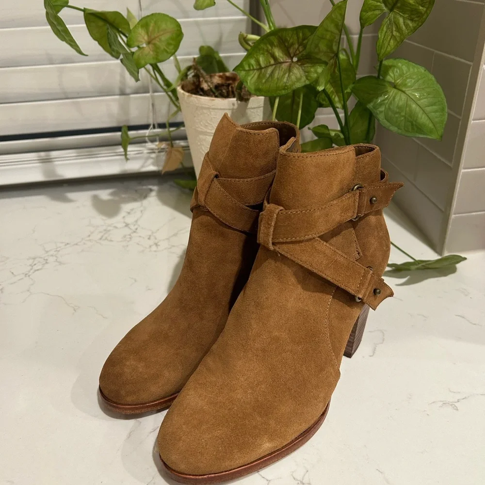 Gianni Bini Chestnut Suede Ankle Boots with Buckle Strap
